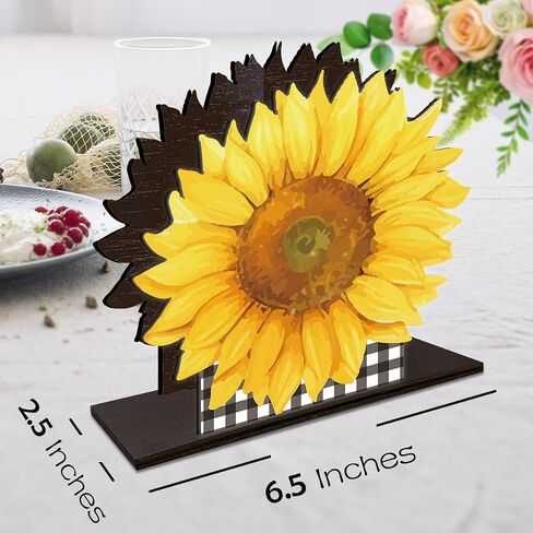 Sunflower Wooden Napkin Holder for Table, Summer Yellow Sunflower Buffalo Plaid Tissue Dispenser Summer Sunflowers Decor for Kitchen Dining Room Coffee Station Home in Kuwait