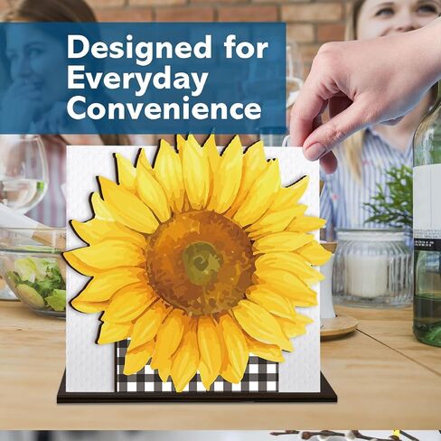 Sunflower Wooden Napkin Holder for Table, Summer Yellow Sunflower Buffalo Plaid Tissue Dispenser Summer Sunflowers Decor for Kitchen Dining Room Coffee Station Home in Kuwait