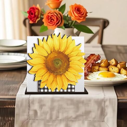 Sunflower Wooden Napkin Holder for Table, Summer Yellow Sunflower Buffalo Plaid Tissue Dispenser Summer Sunflowers Decor for Kitchen Dining Room Coffee Station Home in Kuwait