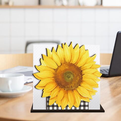 Sunflower Wooden Napkin Holder for Table, Summer Yellow Sunflower Buffalo Plaid Tissue Dispenser Summer Sunflowers Decor for Kitchen Dining Room Coffee Station Home in Kuwait