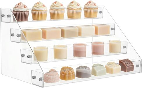 4 Tier Acrylic Soap Display Stand, Clear Retail Craft Fair Farmers Market Display Riser for Soap Candle Cupcakes Perfume Tiered Table Display Stand for Vendor Home Wedding Party in Kuwait