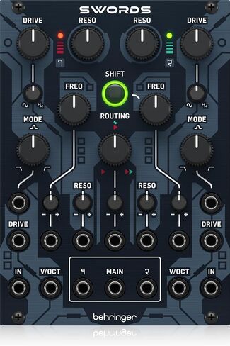 مرشح Behringer SWORDS المزدوج التناظري متعدد الأوضاع لمُركبات Eurorack، ومرشحات تمرير منخفض، وممر عالي، وتمرير النطاق، ومرشحات لشكل الصوت in Kuwait