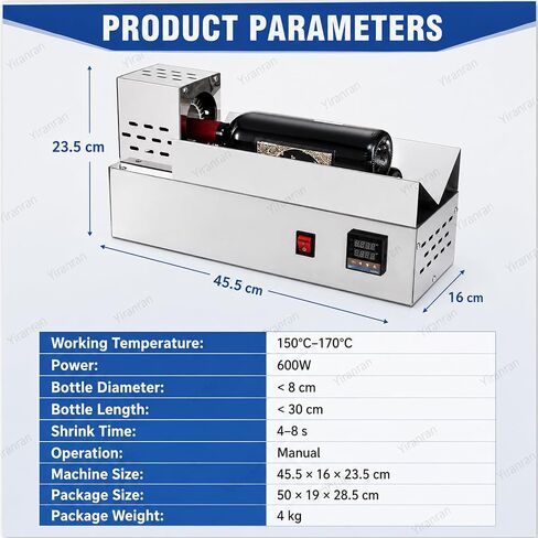 Electric Capsule Heat Shrinker, 600w Horizontal PVC Capsule Shrinking Machine, 4s-8s, Max Sealing Diameter 80mm, LCD Display Stepless Temperature Adjustment, for Bottle Mouth Shrinking in Kuwait