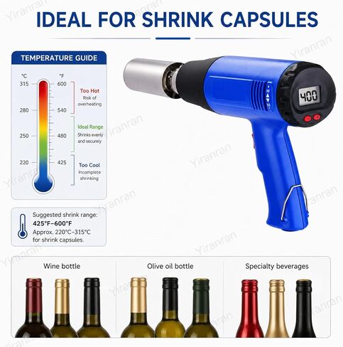 Portable Wine Bottle Heat Shrinker, Wine Sealing Machine, Digital Thermoregulation (60-600℃), LCD Control, for PVC Capsules, Beverage Bottle Caps and Bottle Neck Sleeves in Kuwait