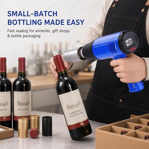 Portable Wine Bottle Heat Shrinker, Wine Sealing Machine, Digital Thermoregulation (60-600℃), LCD Control, for PVC Capsules, Beverage Bottle Caps and Bottle Neck Sleeves in Kuwait