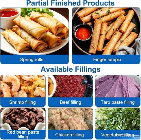 Fully automatic spring roll wrapper machine, dumpling machine/spring roll wrapper machine, adjustable thickness, output 500-3000 pieces/hour, stainless steel dough sheeting equipment. in Kuwait