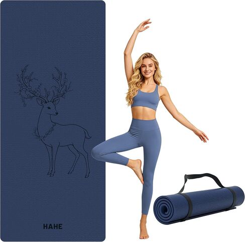 HAHE Extra Wide Yoga Mat, 75"x 32" POE Non Slip Exercise & Fitness Mat for Home Workout, 8mm Thick Large Yoga Mat for Men & Women, Deer Print Pilates Mats with Carry Strap in Kuwait