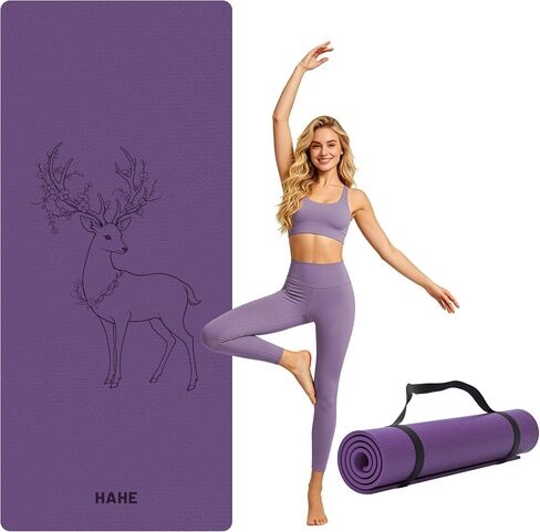 HAHE Extra Wide Yoga Mat, 75"x 32" POE Non Slip Exercise & Fitness Mat for Home Workout, 8mm Thick Large Yoga Mat for Men & Women, Deer Print Pilates Mats with Carry Strap in Saudi Arabia
