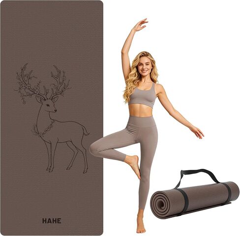 HAHE Extra Wide Yoga Mat, 75"x 32" POE Non Slip Exercise & Fitness Mat for Home Workout, 8mm Thick Large Yoga Mat for Men & Women, Deer Print Pilates Mats with Carry Strap in Saudi Arabia