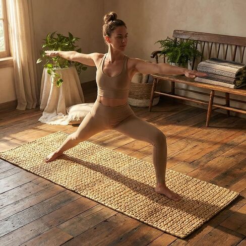 Water Hyacinth Yoga Mat | Non-Slip Exercise & Fitness Mat for Yoga | Natural Rug, Straw Floor Mat for Your Living Room, Bedroom, and More in Kuwait