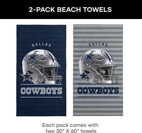 مجموعة مناشف الشاطئ Northwest NFL Dallas Cowboys مكونة من قطعتين، مقاس 76.2 سم × 152.4 سم لكل قطعة، قياسية، ألوان الفريق in Kuwait