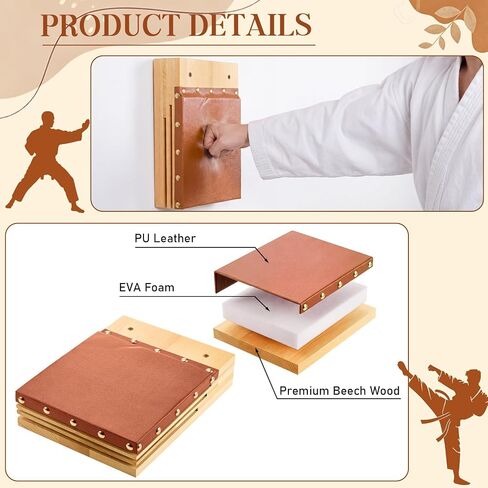 Novabright Clapper Makiwara 12x 8.7 Inch Makiwara Board Strike Pad Portable Wall Mount Handheld Punching Martial Arts Karate Taekwondo Training Equipment for Home Gym Garage Dorm in Kuwait
