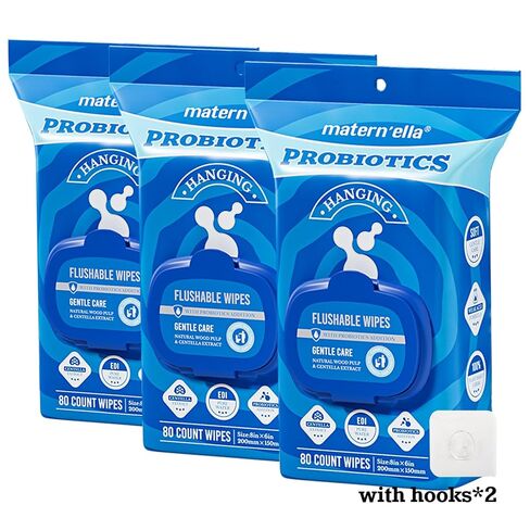 matern'ella Hanging Flushable Wipes Unscented Extra Large Corner-Connected Wet Wipes Adult Plant Based Fibers with Probiotics Alcohol Free Sewer Safe Butt Wipe Travel 3 Packs of 80 Wipes in Kuwait