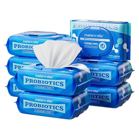 matern'ella Hanging Flushable Wipes Unscented Extra Large Corner-Connected Wet Wipes Adult Plant Based Fibers with Probiotics Alcohol Free Sewer Safe Butt Wipe Travel 3 Packs of 80 Wipes in Kuwait