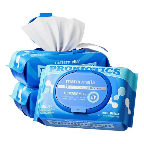 matern'ella Hanging Flushable Wipes Unscented Extra Large Corner-Connected Wet Wipes Adult Plant Based Fibers with Probiotics Alcohol Free Sewer Safe Butt Wipe Travel 3 Packs of 80 Wipes in Kuwait