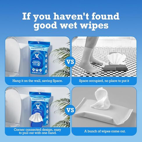 matern'ella Hanging Flushable Wipes Unscented Extra Large Corner-Connected Wet Wipes Adult Plant Based Fibers with Probiotics Alcohol Free Sewer Safe Butt Wipe Travel 3 Packs of 80 Wipes in Kuwait