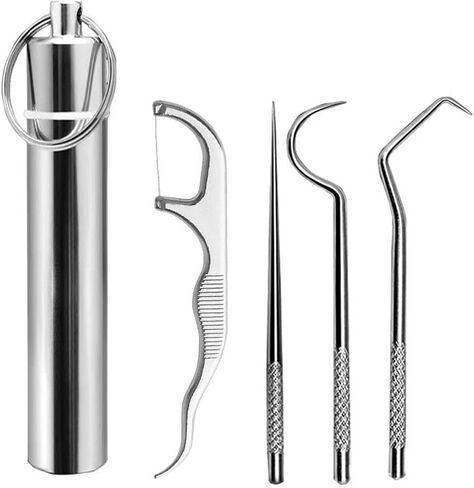 Stainless Steel Toothpick Holder Set with Keychain for Travel, Camping & Outdoor in Kuwait
