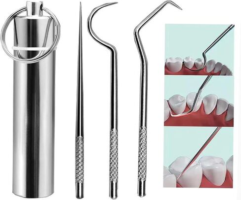 Stainless Steel Toothpick Holder Set with Keychain for Travel, Camping & Outdoor in Kuwait