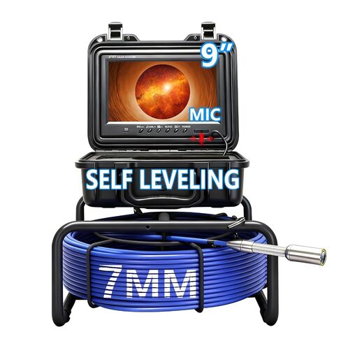 Sewer Camera Self Leveling,100FT/30M, 9" IPS Sewer Inspection Camera Microphone,DVR, IP68 Plumbing Snake with 12 Adjustable LEDs, 16 GB SD Card for Sewer Line, Duct Drain Pipe Plumbing in Kuwait