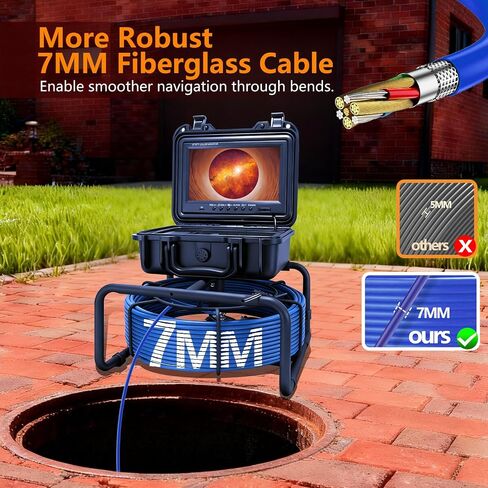 Sewer Camera Self Leveling,100FT/30M, 9" IPS Sewer Inspection Camera Microphone,DVR, IP68 Plumbing Snake with 12 Adjustable LEDs, 16 GB SD Card for Sewer Line, Duct Drain Pipe Plumbing in Kuwait
