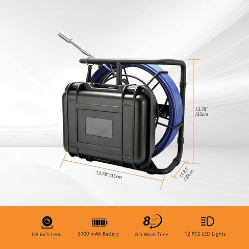 Sewer Camera Self Leveling,100FT/30M, 9" IPS Sewer Inspection Camera Microphone,DVR, IP68 Plumbing Snake with 12 Adjustable LEDs, 16 GB SD Card for Sewer Line, Duct Drain Pipe Plumbing in Kuwait