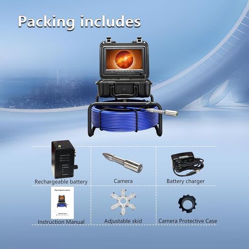 Sewer Camera Self Leveling,100FT/30M, 9" IPS Sewer Inspection Camera Microphone,DVR, IP68 Plumbing Snake with 12 Adjustable LEDs, 16 GB SD Card for Sewer Line, Duct Drain Pipe Plumbing in Kuwait