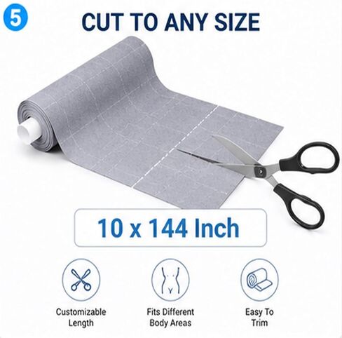 10" x 144" Silver Infused Fabric Roll, Soft Breathable Moisture Management Wrap, Skin Fold Protection Barrier, Custom Cut Design for Friction Reduction & Daily Comfort in Kuwait