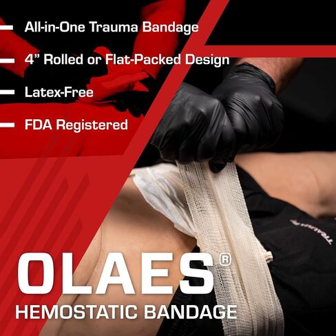ضمادة OLAES للصدمات المرقئية مقاس 4 بوصات مع HemCon ChitoGauze PRO، مقاس 4 بوصات عرض × 7 بوصات طول × 2.5 بوصة عمق ضمادة ضغط مرقئ - تضميد جروح الطوارئ خالي من اللاتكس، حلول TacMed in Kuwait