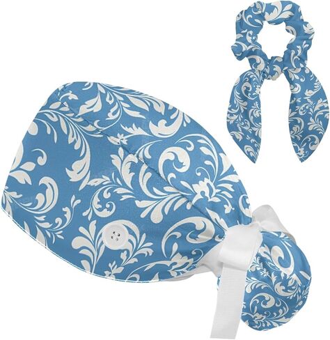 Scrub Caps Women Ponytail with Scrunchies Cute Pink and Rabbit Bouffant Working Hat Elastic Tie Back Hats in Kuwait