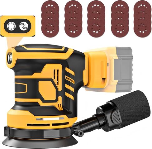 Cordless Sander Compatible with Milwaukee 18V Battery, Random Orbit Sanders 5 Inch Brushless with 6 Variable Speed 9700-19000RPM, 20PCS Sanding Discs & Dust Collector(No Battery) in Saudi Arabia