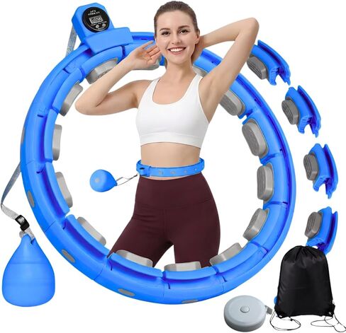 حلقة خصر مرجحة من Infinity Hoop/Fit Hoop مع وصلات 11/18 (30-50 بوصة) للبالغين لفقدان الوزن، حلقات مرجحة للنساء، حلقة Infinity مع معدات تمرين ذكية مضادة (أزرق) in Kuwait