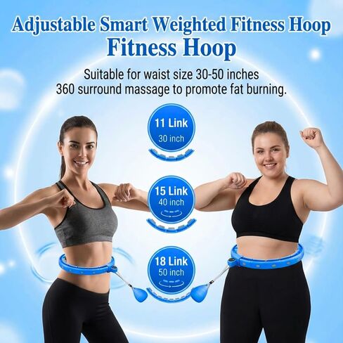 حلقة خصر مرجحة من Infinity Hoop/Fit Hoop مع وصلات 11/18 (30-50 بوصة) للبالغين لفقدان الوزن، حلقات مرجحة للنساء، حلقة Infinity مع معدات تمرين ذكية مضادة (أزرق) in Kuwait