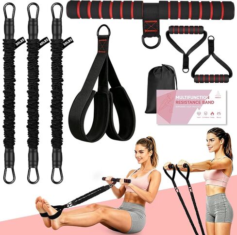 حزام مقاومة بدواسة متعدد الوظائف من MENOLY بمقبض، 3 مستويات مختلفة يصل وزنها إلى 120 رطل، أشرطة مقاومة قابلة للتعديل للبطن والخصر والذراع والعضلات الأساسية/ABS وتمارين الساق للنساء والرجال in Kuwait