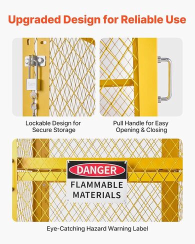VEVOR Horizontal Cylinder Storage Cabinet, 30"L x 30"W x 70.3"H, 8 Cylinder Capacity, 4-Tier Propane Storage Cage, with Lock and Keys, Yellow Powder-Coated Carbon Steel, for Propane, Oxygen, Nitrogen in Kuwait
