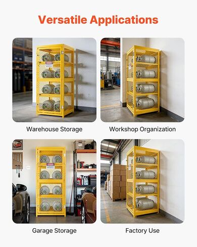VEVOR Horizontal Cylinder Storage Cabinet, 30"L x 30"W x 70.3"H, 8 Cylinder Capacity, 4-Tier Propane Storage Cage, with Lock and Keys, Yellow Powder-Coated Carbon Steel, for Propane, Oxygen, Nitrogen in Kuwait