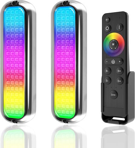 husuku gt10 6000lm أضواء القارب تحت الماء rgb مجموعة ضوء اللون البحري، 72led 7in 12v 60w ip68 مقاوم للماء 2205 غير القابل للصدأ اللاسلكي، التجميع والتحكم في المزامنة التلقائية لقارب اليخت قفص الاتهام Transom Pontoon Light in Kuwait