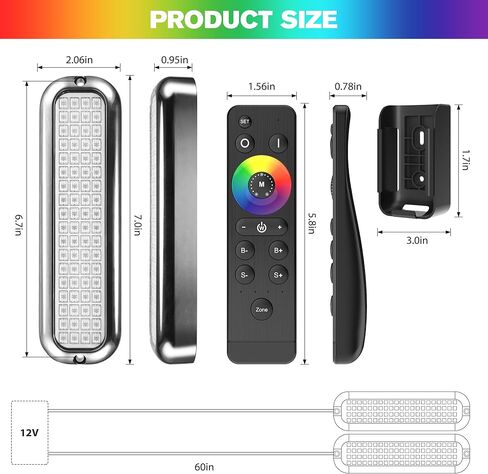 husuku gt10 6000lm أضواء القارب تحت الماء rgb مجموعة ضوء اللون البحري، 72led 7in 12v 60w ip68 مقاوم للماء 2205 غير القابل للصدأ اللاسلكي، التجميع والتحكم في المزامنة التلقائية لقارب اليخت قفص الاتهام Transom Pontoon Light in Kuwait