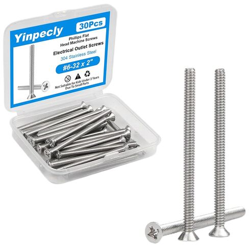 50Pcs 6-32 Machine Screws, Extra Long Outlet Screws in 1-1/2, 1-3/4, and 2 inch Lengths for Sunken Outlet Repair, Loose Electrical Box Fixing, Device Mounting and Receptacle Installation in Kuwait