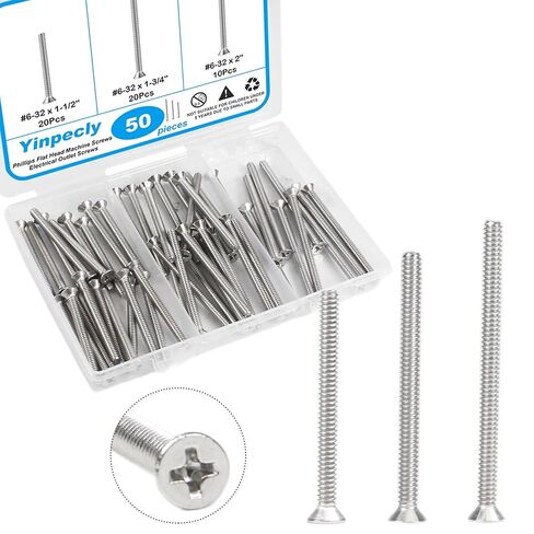 50Pcs 6-32 Machine Screws, Extra Long Outlet Screws in 1-1/2, 1-3/4, and 2 inch Lengths for Sunken Outlet Repair, Loose Electrical Box Fixing, Device Mounting and Receptacle Installation in Kuwait