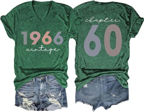 60th Birthday Shirts Women Vintage 1966 Shirts Retro BD Party T-Shirt 60 Years Old Birthday Tees Casual V Neck Tops in Kuwait