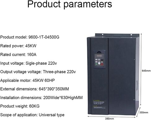 التيار المتناوب 220 فولت 45KW 60HP مرحلة واحدة المدخلات 3 محول تردد الإخراج للتحكم في سرعة المحرك 50 هرتز 60 هرتز العاكس in Kuwait