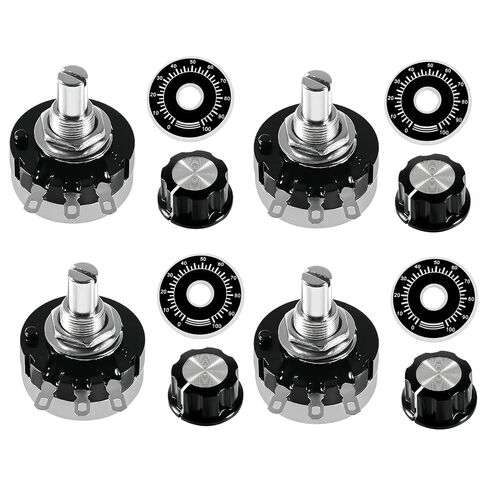 4PCS RV24YN20S 10K Ohm Rotary Potentiometer with A03 Knob and Dial, Single Turn Carbon Film Potentiometer 10K for Audio Volume Control, Motor Speed Control, Arduino DIY Projects, 6mm Shaft in Kuwait