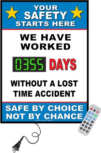 Full Size Digital LED Safety Scoreboard. Electric (plug-in). 20" X 28". Your Safety Starts Here Without a Lost Time Accident Safe by Choice Not by Chance in Kuwait