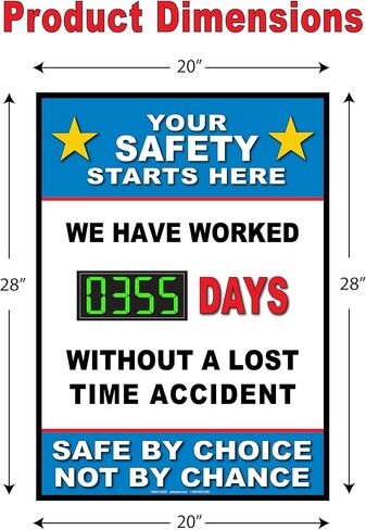 Full Size Digital LED Safety Scoreboard. Electric (plug-in). 20" X 28". Your Safety Starts Here Without a Lost Time Accident Safe by Choice Not by Chance in Kuwait