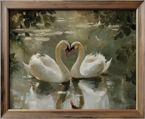 Vintage Swan Wall Art Print, Neutral Romantic Lake Painting, Farmhouse Cottagecore Wall Decor, Elegant Lake Animal Artwork for Living Room Bedroom Bathroom Home Aesthetic (11X14inch-Unframed) in Kuwait