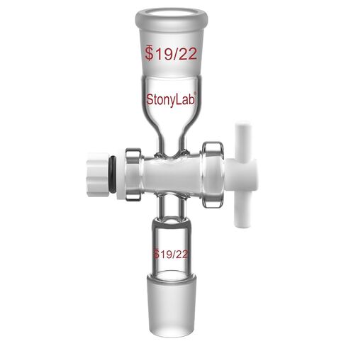 محول زجاجي من stonylab، محول التحكم في تدفق زجاج البورسليكات - تصميم مستقيم، محبس PTFE، وصلتان 24/40 - مثالي لإمدادات المختبرات in Kuwait