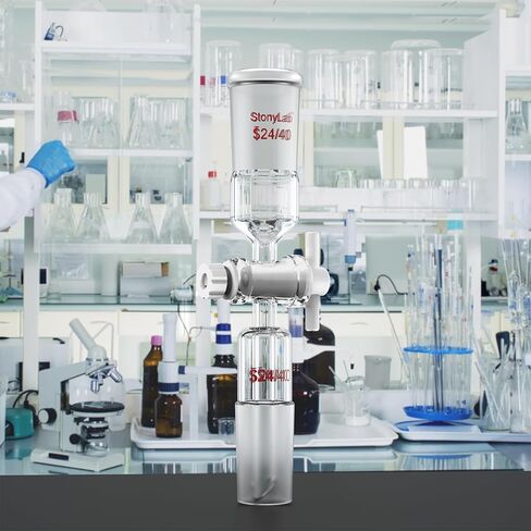 محول زجاجي من stonylab، محول التحكم في تدفق زجاج البورسليكات - تصميم مستقيم، محبس PTFE، وصلتان 24/40 - مثالي لإمدادات المختبرات in Kuwait