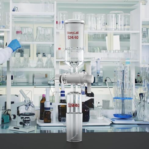 محول زجاجي من stonylab، محول التحكم في تدفق زجاج البورسليكات - تصميم مستقيم، محبس PTFE، وصلتان 24/40 - مثالي لإمدادات المختبرات in Kuwait