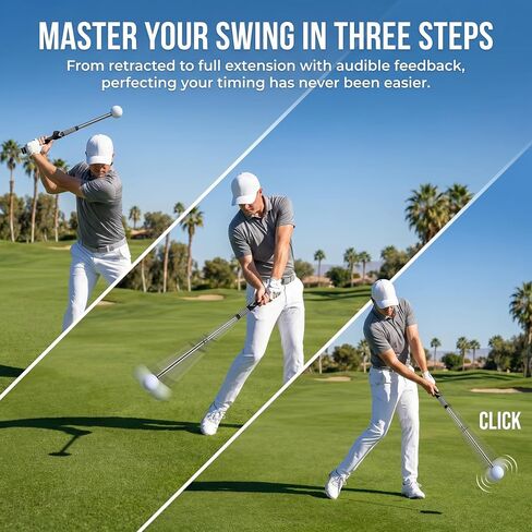 2-Stage Retractable Golf Swing Trainer with Click Sound Feedback, Swing Rod + Elastic Arm Band, Chicken Wing Posture Corrector, Golf Training Aid with User Manual for Men Women Beginners in Kuwait