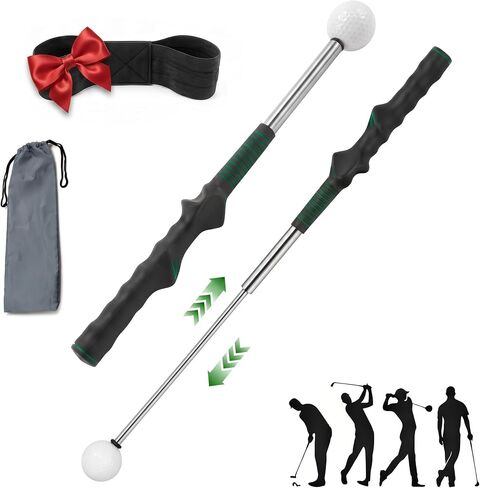 Retractable Golf Swing Trainer Aid with Grip Arm Band for Right -Handed Golfers, Grip Tempo Trainer, Click Feedback, Arm Correction Training Aid for Indoor Outdoor, Golf Practice Stick for Men in Kuwait